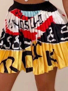 New Plus Size Colorful Graphic Statement Pleated Mini Skirt Women's Size 3X NWOT